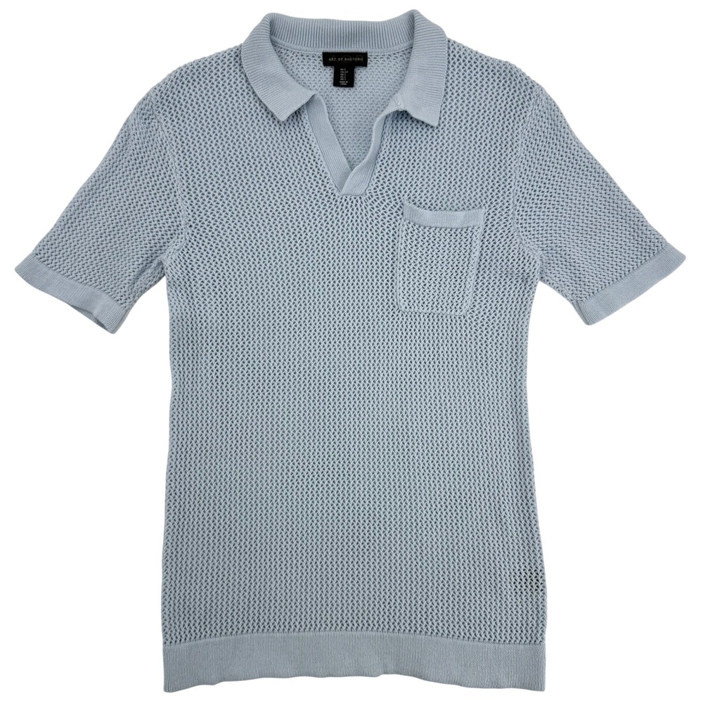 Art of Rhetoric Light Blue Open Knit Short Sleeve Polo Sweater 100% Cotton